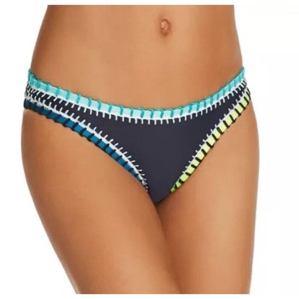 NWT Platinum Swimwear Pilyq Navy Blue Ribbed Small Crochet Trim Bikini Bottom